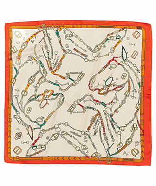 Chain Belt Print Silky Bandana in Beige/Orange