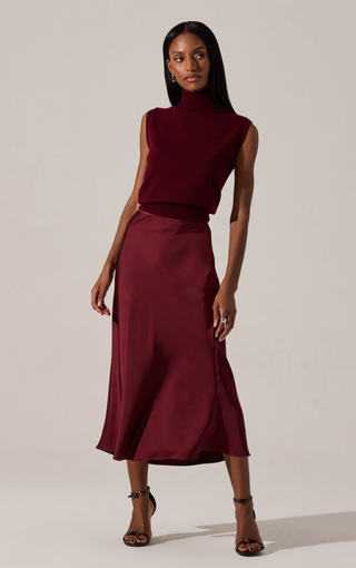 Midi Satin Skirt in Wine color