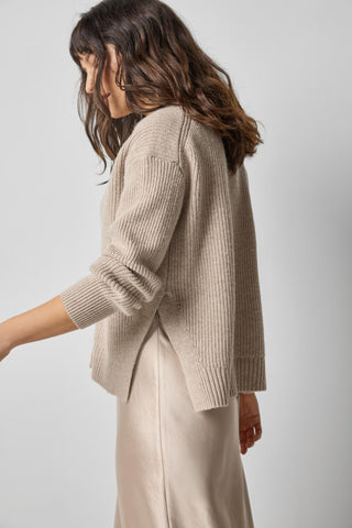 Relaxed Side Vent Cardigan in Wheat