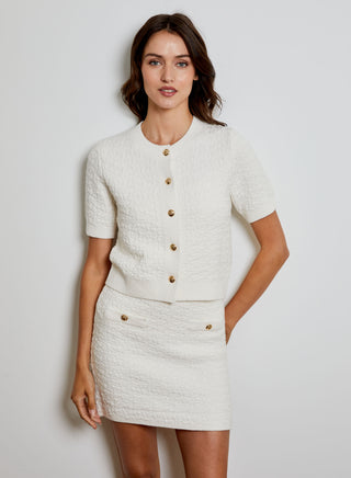 Crew Neck Short Sleeve Cardi in Canvas