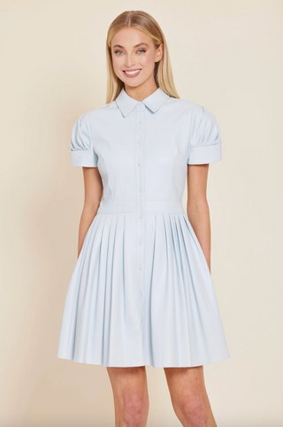 Vegan Leather Skate Dress in Light Blue