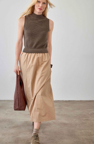 Mixed Media Mock Neck Dress in Olive