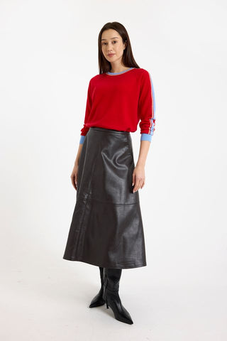 Striped Sleeve Mini Sweater in Red/Soft Camel Splash