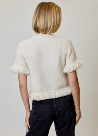 Boucle Fringe Sweater in Snowbound