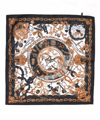 Horse & Chain Print Silky Bandana Scarf Black