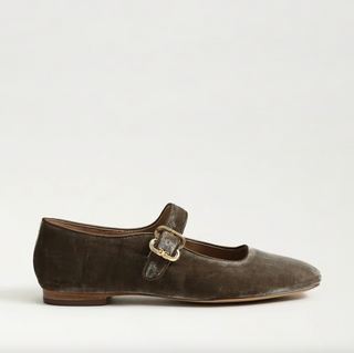 Michaela Mary Jane Flat in Dark Silver Sage Velvet