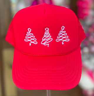 Christmas Tree Trucker Hat in Red