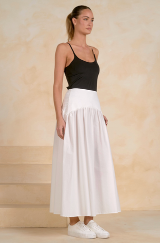 Drop Waist Maxi Skirt in White