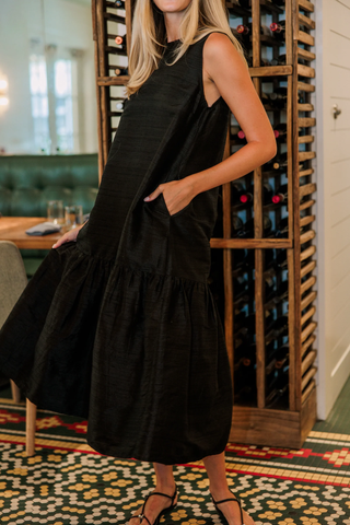 Black formal tie back maxi dress