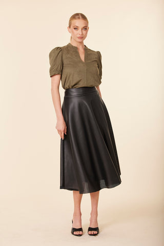 Vegan Leather Perforated Skirt in Black
