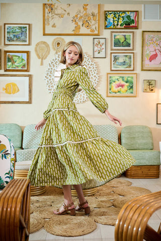 Banyan Long Sleeve Dress in Green Leaf