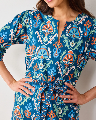 Genevieve Dress in Eclectic Ikat - Navy