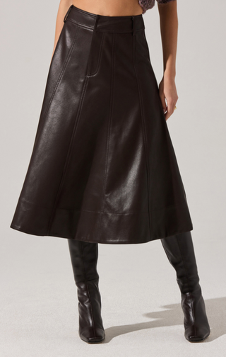 Dark Brown Midi Flared Skirt
