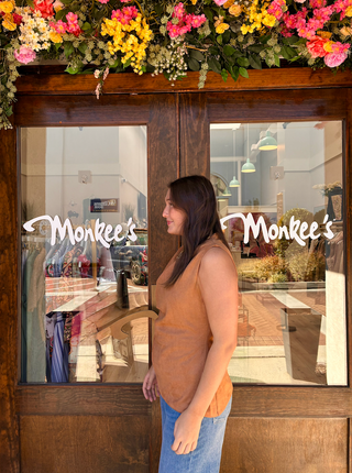 Sleeveless Suede Top in Camel