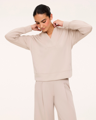 Spanx Airessentials® V-neck Long Sleeve Top in Mushroom