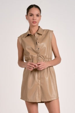 Sleeveless Faux Leather Dress in Macciato