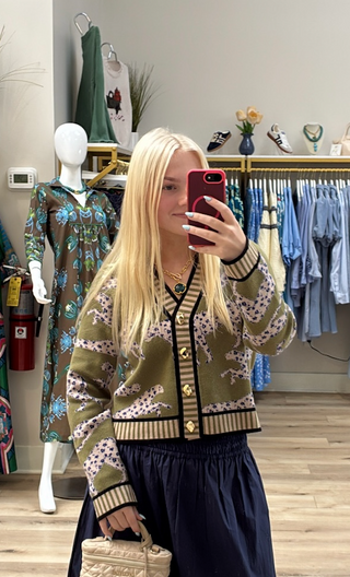 Cheetah Print Cardigan Sweater in Olive