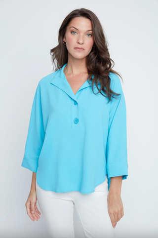 Woven Button Blouse in Ocean