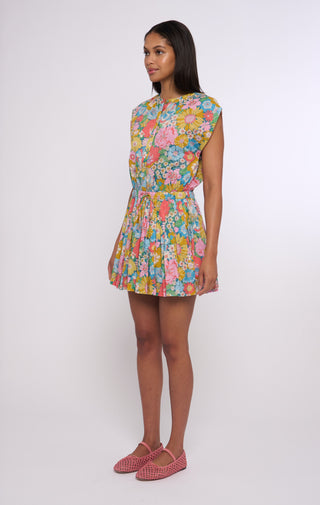 Colorful pastel floral summer cap sleeve mini dress