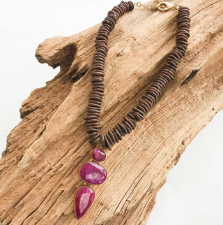 Triple Gemstone Pendant Necklace in Chocolate/Fuchsia