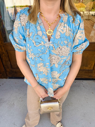 Sallie Top in Carolina Bird Toile