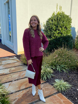 Textured Knit Sweater in Burgundy