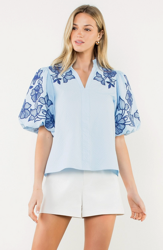 Coastal Embroidered Floral Top
