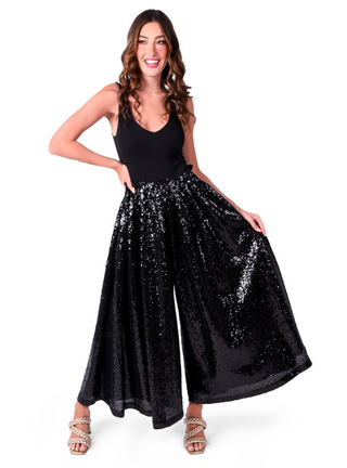 Palazzo Pant in Black Sequin