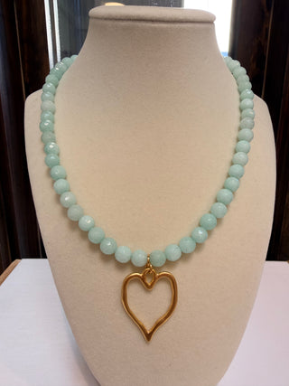 8MM Gemstone Necklace w/ Heart 
Mint