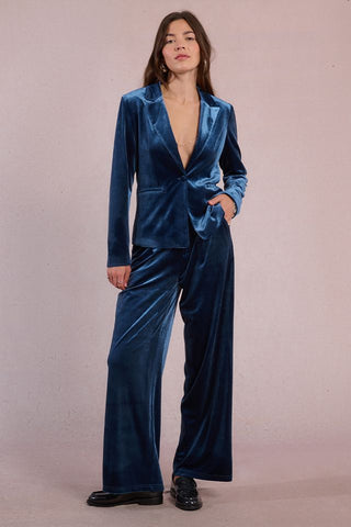 Knitted Velvet Blazer in Denim Blue