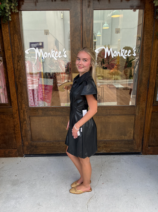 Vegan Leather Bubble Dress in Black