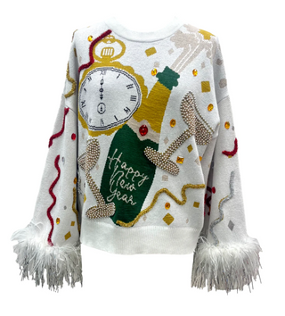 Champagne Popping Sweater with Feather Sleeve