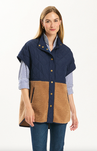 Cassidy Quilted Shearling Vest in Iced Coffee Midnight Navy