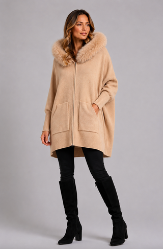 Knit Poncho with Pockets in Camel