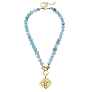 Gold Turtle on Aqua Fire Agate Necklace