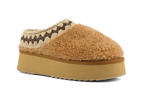 Platform Clog Curly Skeepskin In Cognac