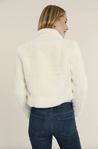 Plush Faux Fur Notch Collar Jacket in Ivory