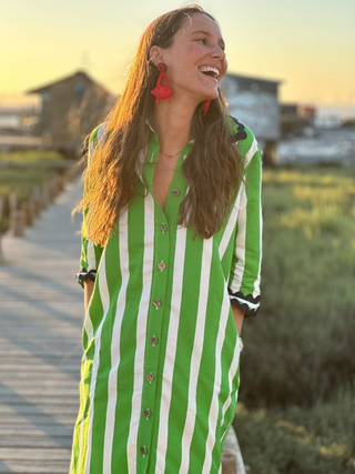 Green and white striped maxi dress
