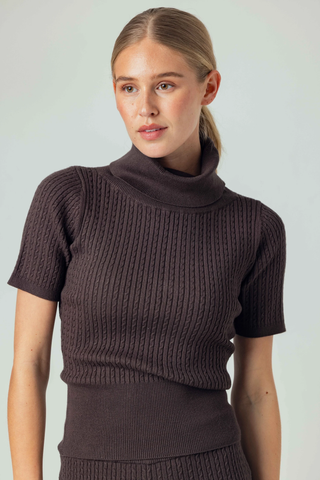 Cable Knit Turtleneck Sweater in Chocolate Brown