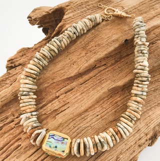 Plated Abalone on Gemstone Heishi in Cream