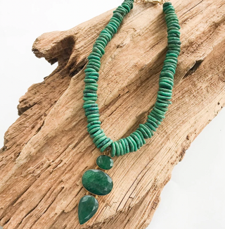 Triple Gemstone Pendant Necklace in Kelly/Green Jade