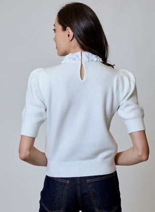 Paillette Trim Sweater in Winter White