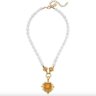 Charlotte Mini Pearl Necklace in Tangerine