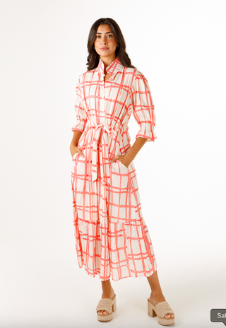 Checkered maxi dress with tie waist
