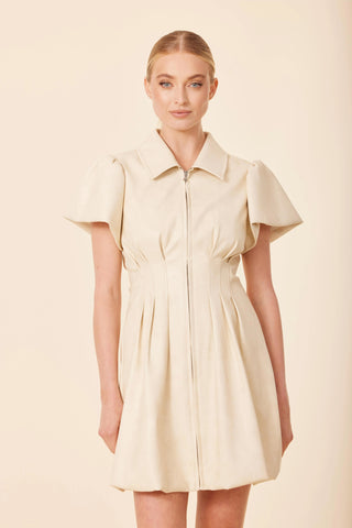 Zip Bubble Dress in Bone