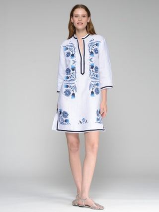 White Linen Kaftan Mini Dress