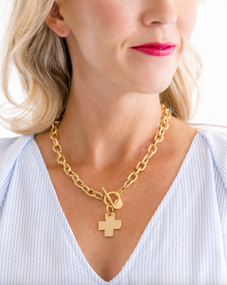 Gold Cross Toggle Necklace