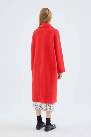 Lapel Collar Midi Coat in Red