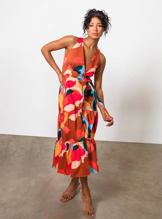Bittie Dress in Copper Colorblock Floral