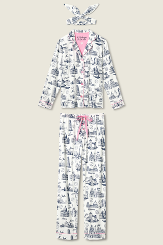 Bon Voyage Travel Print Flannel PJ Set in White Clouds